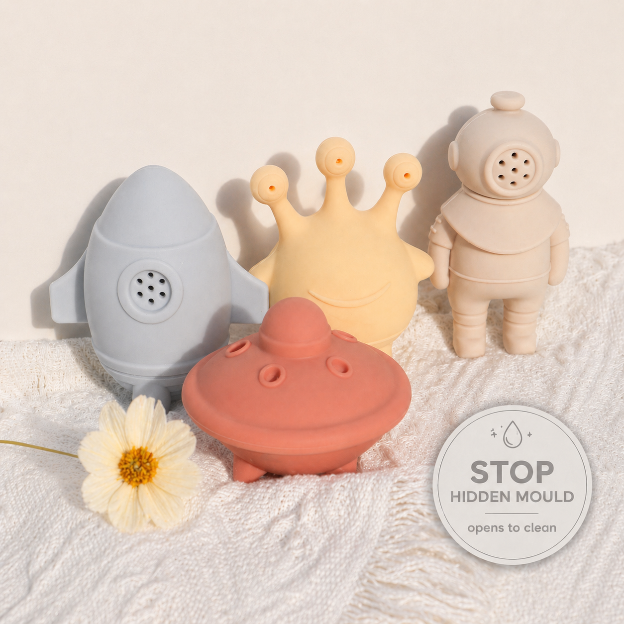 Mould Free Bath Toys UK | Easy Clean Silicone Bath Toys (Open to Dry Design)
