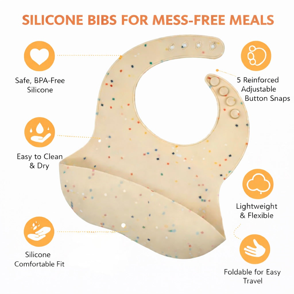 Baby & Toddler Silicone Bibs (3 Pack) – BPA-Free, Adjustable, Eco-Friendly
