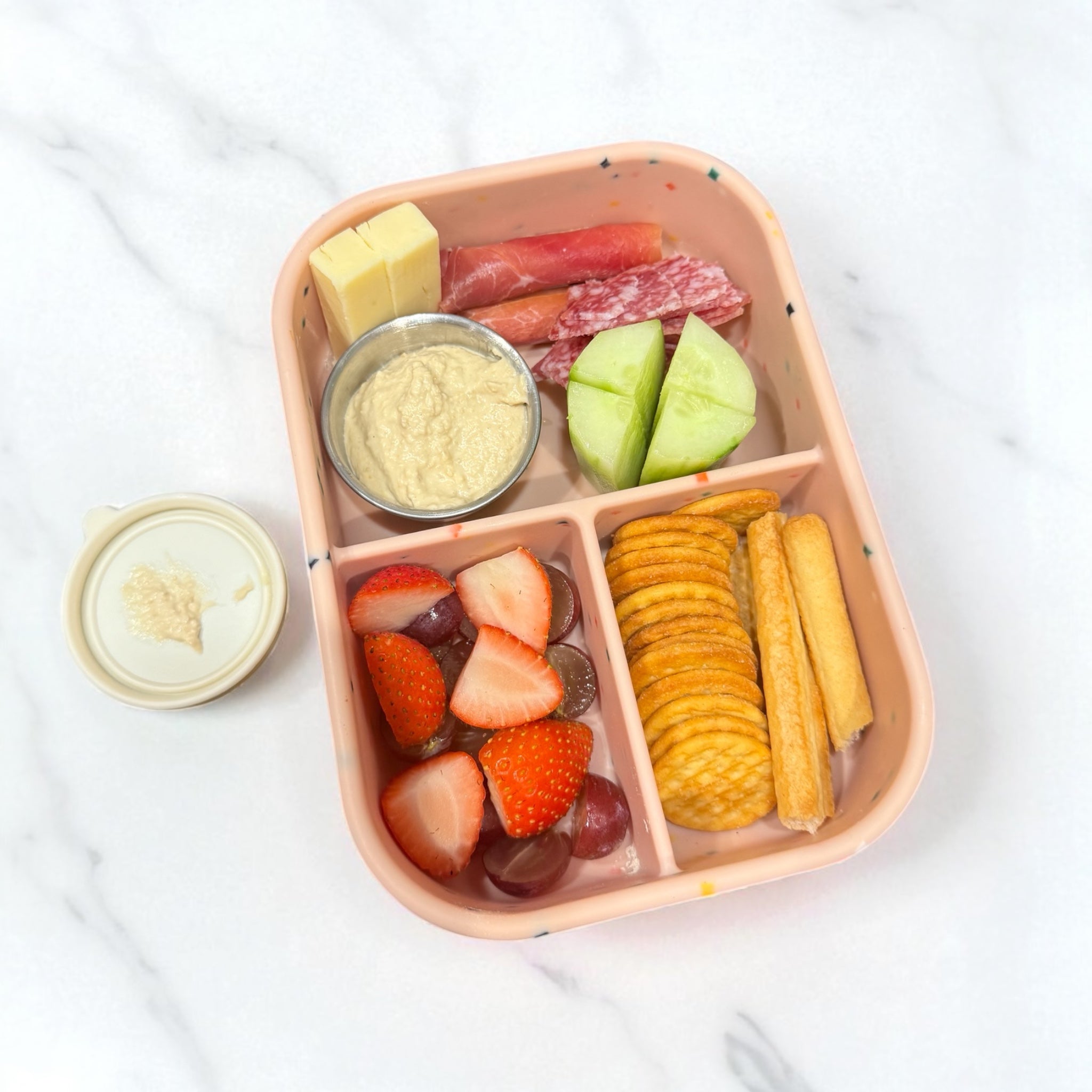 "Speckled Bubblegum Bento Box: Eco-Friendly and Durable"