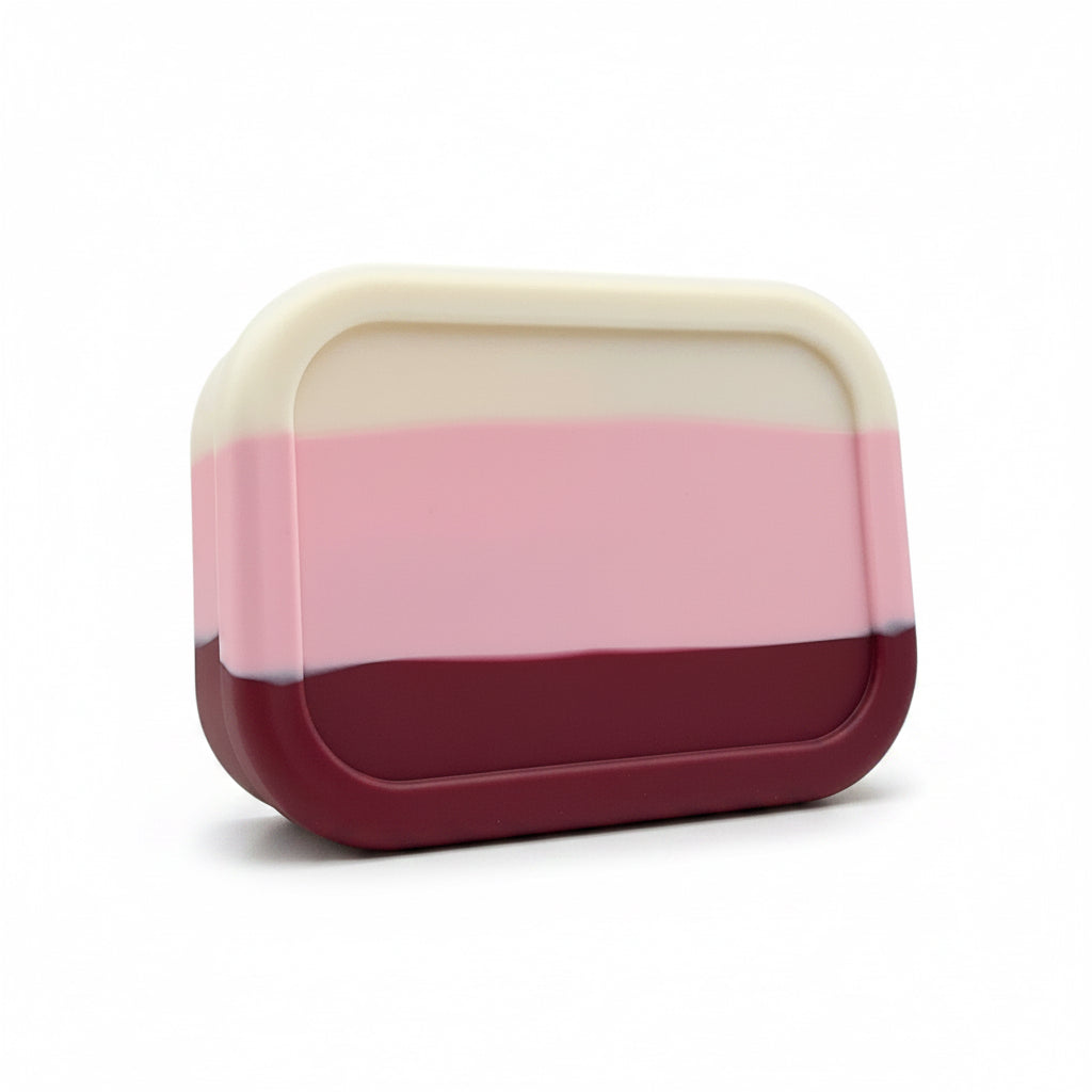 Bumble & Ivy Berry Blush 3 compartment silicone bento box with leak resistant lid, reusable lunch box for kids school lunches, snacks and toddler meals