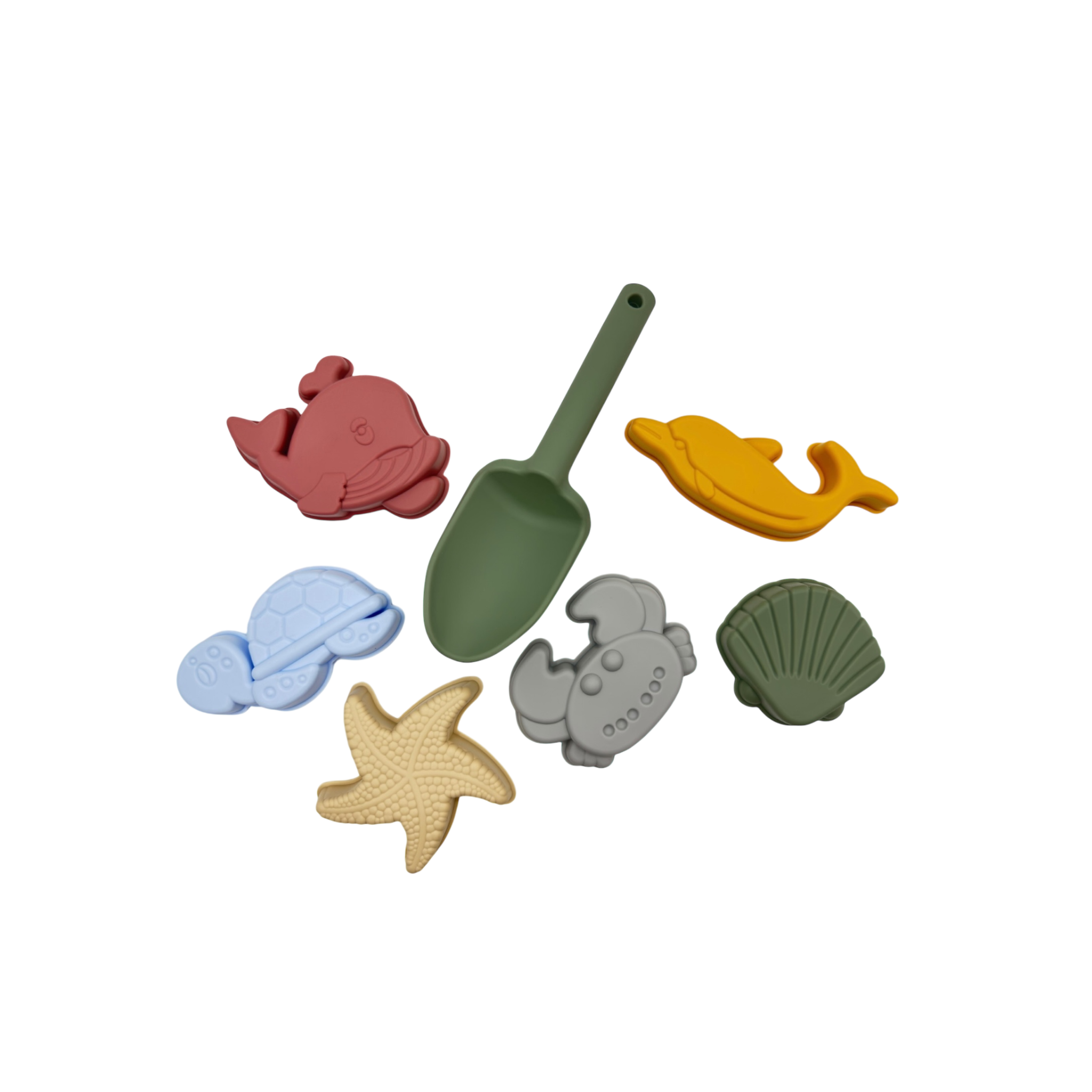 Bumble & Ivy silicone sea moulds and shovel set with whale, crab and starfish shapes
