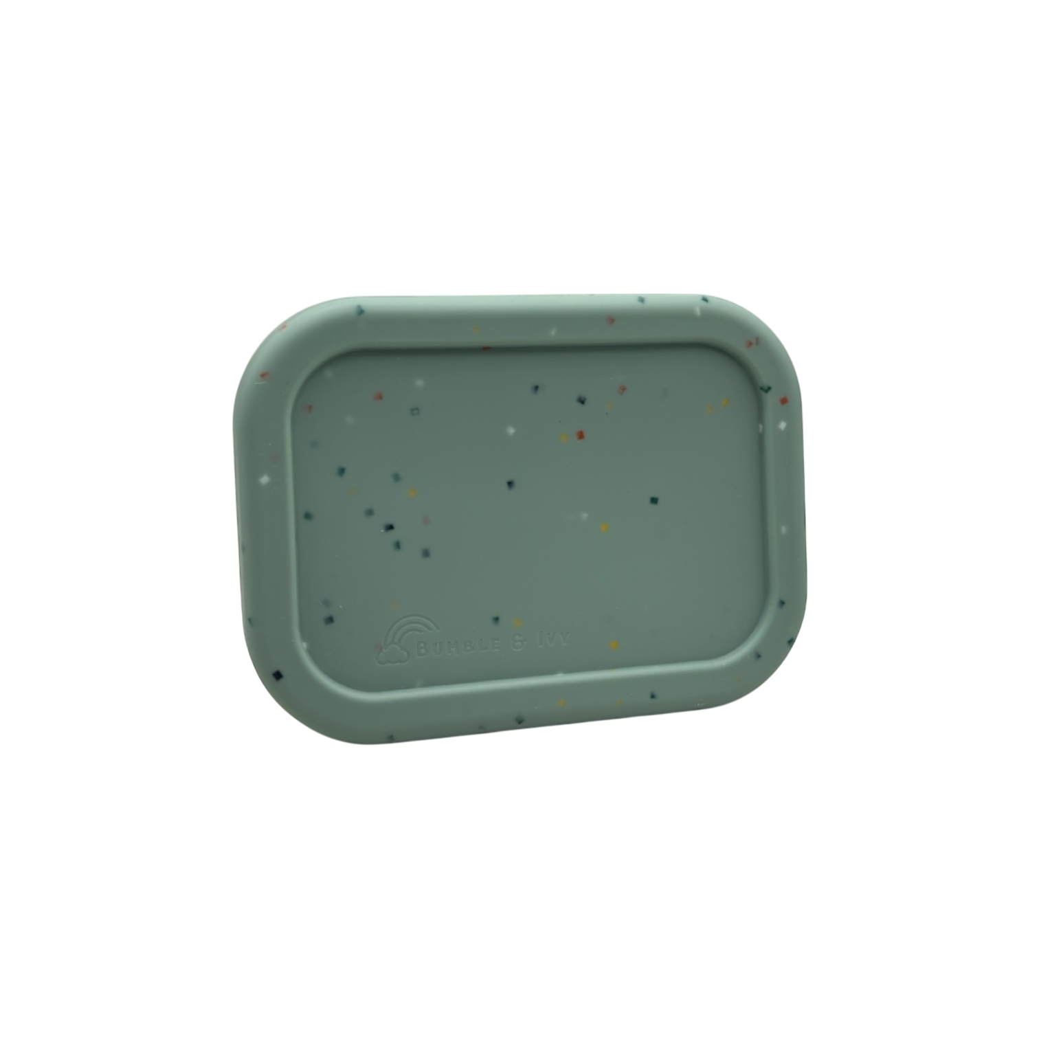 Bumble & Ivy Speckled Sage 3 compartment silicone bento lunch box in soft green with speckled finish. Leak-resistant lunch container for toddlers, children and school lunches. BPA-free, dishwasher safe and reusable.